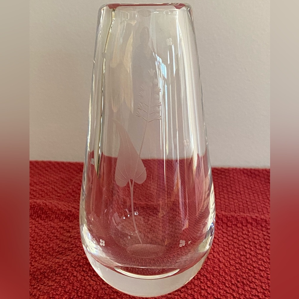 Orrefors Art Glass Crystal Bud Vase with Floral Etching